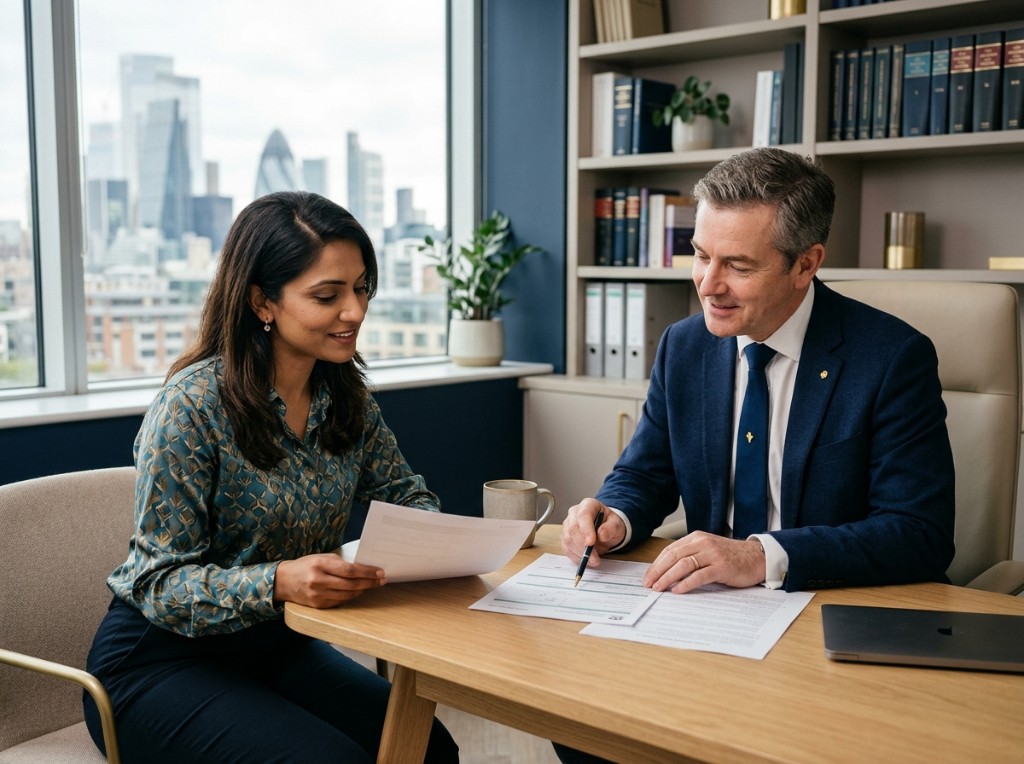 Visa INN immigration consultation — advisors reviewing documents together in a modern office